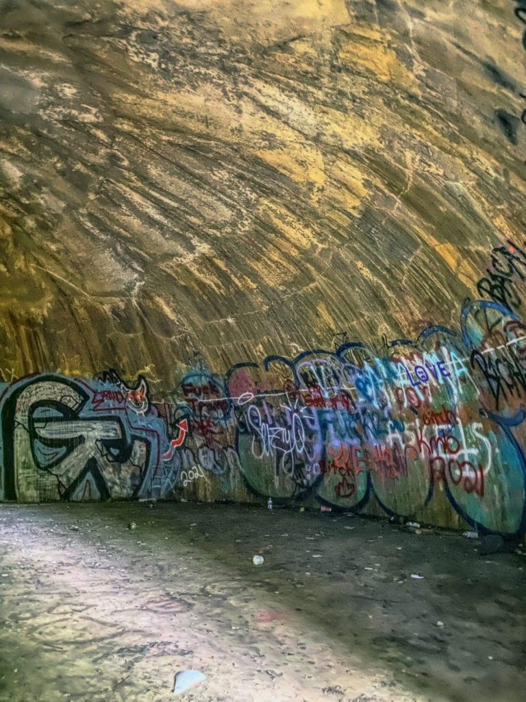 Graffiti covered interior of the TNT dome