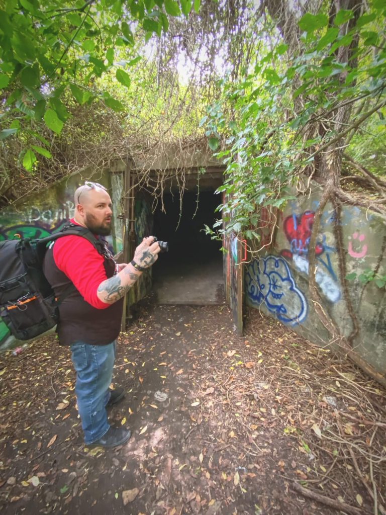 Nick standing outside the TNT bunker door