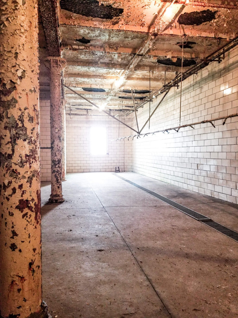 Shower room inside the Mansfield Reformatory